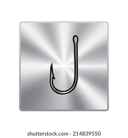 Vector metal button with Fishing hook black