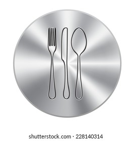 Vector metal button with fork spoon knife