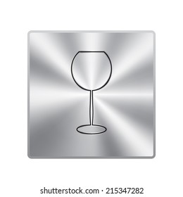 Vector metal button with Glass Of Wine Icon