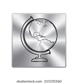 Vector metal button with Vector globe icons