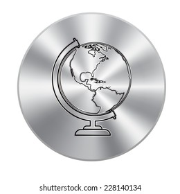 Vector metal button with Vector globe icons