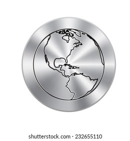 Vector metal button with Vector globe icons