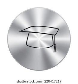 Vector metal button with Graduation cap icon