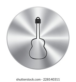 Vector metal button with Guitar icon