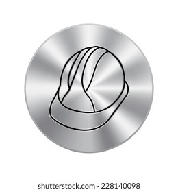 Vector metal button with Hard Hat Construction Icon