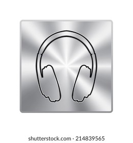 Vector metal button with headphones icons 