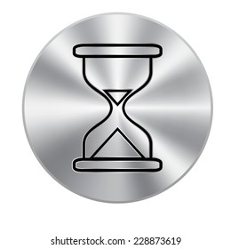 Vector metal button with Hourglass time icon isolated