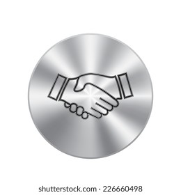 Vector metal button with icon handshake. background for business and finance