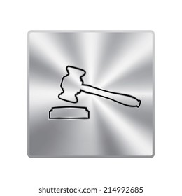 Vector metal button with judge or auction hammer icon