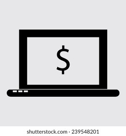 Vector metal button with Laptop Icon illustration on a grey background