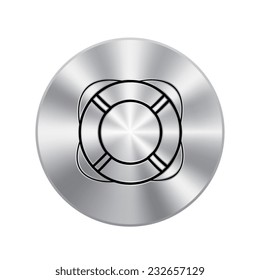 Vector metal button with Lifebuoy icon. Vector illustration