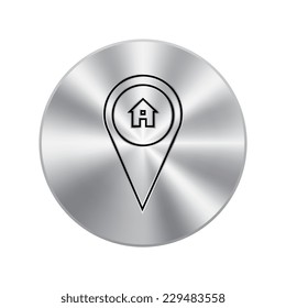 Vector metal button with Map pointer with information icon with shadow