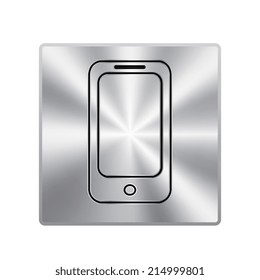 Vector metal button with Mobile phone icon.