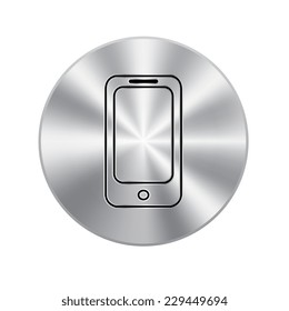 Vector metal button with Mobile phone icon.