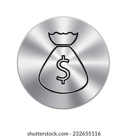 Vector metal button with Money bag icon 