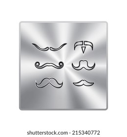 Vector metal button with Mustaches icons set