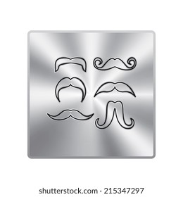 Vector metal button with Mustaches icons set
