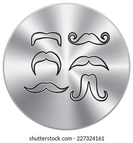 Vector metal button with Mustaches icons set 