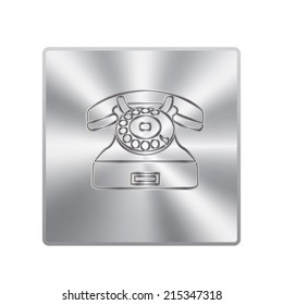 Vector metal button with phone icon 