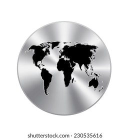 Vector metal button with Political World Map Illustration