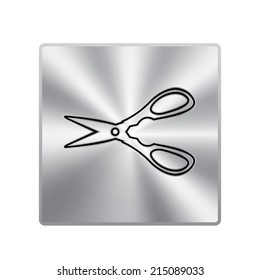 Vector metal button with Scissors icon isolated