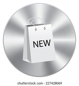 Vector metal button with shopping bag icon