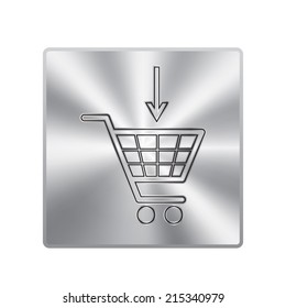 Vector metal button with Vector shopping cart icons