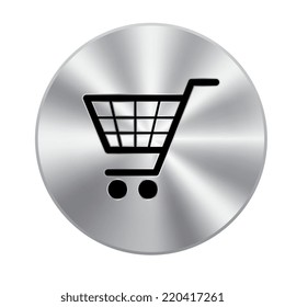  Vector metal button with shopping cart icons