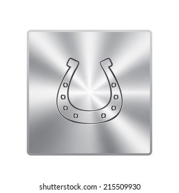 Vector metal button with silhouette lucky horseshoe 