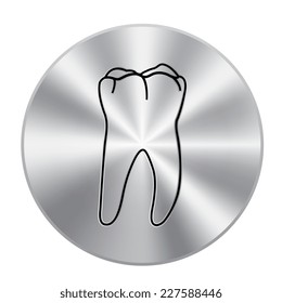 Vector metal button with Tooth Icon 