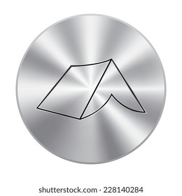 Vector metal button with Tourist tent. Single icon