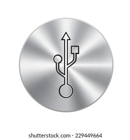 Vector metal button with usb icon