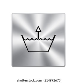 Vector metal button with Wash icon. Machine washable