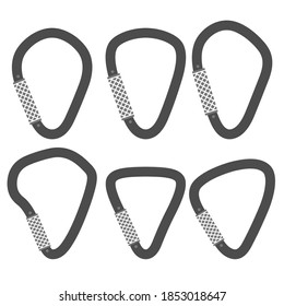 Vector Metal Carabiner Set Isolated on White Background. Safety Hook.