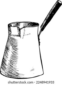 Vector metal cezve for making coffee. Brew coffee in cezve.
