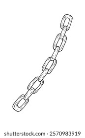 Vector metal chain isolated on white background. Hand drawn vertical graphic, anchor chain illustration. Design and typography, single element. Metal chain, linear drawing, doodle style