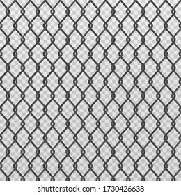 Vector metal chain link fence background. Wire fence pattern isolated on transparent.