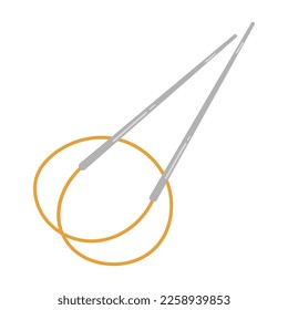 Vector metal circular needles. Cozy crafting hobby. Knitting. Knitting needles in flat design.