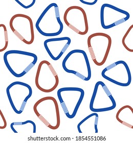 Vector Metal Colored Carabiner Seamless Pattern Isolated on White Background. Safety Hook.