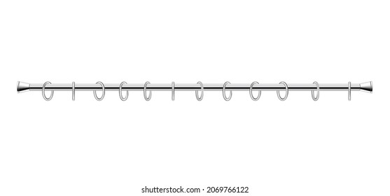 Vector metal curtain rod with rings for curtains, realistic cornice for design.