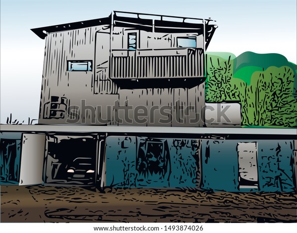 Vector Metal Garages Twostory Building Car Stock Vector Royalty