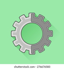 Vector Metal Gear Icon Isolated on Green Background.