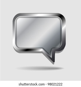 Vector metal glossy speech bubble icon with transparent shadow