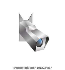 Vector metal head of a robot dog with a camera for surveillance.
