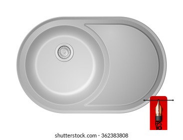 Vector metal kitchen sink. simple design with sink strainer