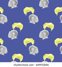Vector Metal Knight Helmet Seamless Pattern on Blue Background