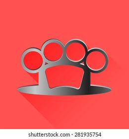Vector Metal Knuckle Isolated on Red Background. Long Shadow.