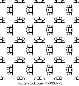 Vector Metal Knuckles Silhouette Seamless Pattern on White.