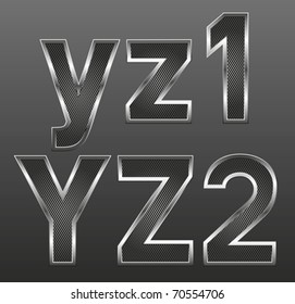 vector metal letters and numbers big and small set