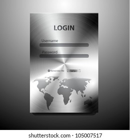 Vector metal login form (brushed steel) with world map